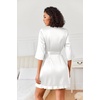 Ekouaer Women’s Satin Robes Short Silk Kimono Bath Robe with Pockets(01white)