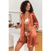 Ekouaer Women’s Satin Robes Short Silk Kimono Bath Robe with Pockets(Brown)