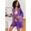 Ekouaer Women’s Satin Robes Short Silk Kimono Bath Robe with Pockets(Deep Purple)