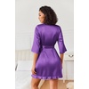 Ekouaer Women’s Satin Robes Short Silk Kimono Bath Robe with Pockets(Deep Purple)