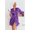Ekouaer Women’s Satin Robes Short Silk Kimono Bath Robe with Pockets(Deep Purple)