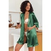 Ekouaer Women’s Satin Robes Short Silk Kimono Bath Robe with Pockets(Evergreen)