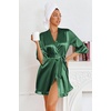 Ekouaer Women’s Satin Robes Short Silk Kimono Bath Robe with Pockets(Evergreen)