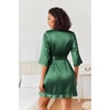 Ekouaer Women’s Satin Robes Short Silk Kimono Bath Robe with Pockets(Evergreen)
