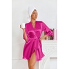Ekouaer Women’s Satin Robes Short Silk Kimono Bath Robe with Pockets(Hot Pink)