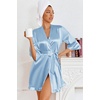 Ekouaer Women’s Satin Robes Short Silk Kimono Bath Robe with Pockets(Light Blue)