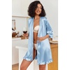 Ekouaer Women’s Satin Robes Short Silk Kimono Bath Robe with Pockets(Light Blue)
