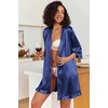 Ekouaer Women’s Satin Robes Short Silk Kimono Bath Robe with Pockets(Navy)