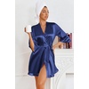 Ekouaer Women’s Satin Robes Short Silk Kimono Bath Robe with Pockets(Navy)
