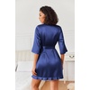 Ekouaer Women’s Satin Robes Short Silk Kimono Bath Robe with Pockets(Navy)