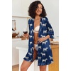 Ekouaer Women’s Satin Robes Short Silk Kimono Bath Robe with Pockets(Navy Zebra)