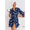 Ekouaer Women’s Satin Robes Short Silk Kimono Bath Robe with Pockets(Navy Zebra)