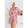 Ekouaer Women’s Satin Robes Short Silk Kimono Bath Robe with Pockets(Pink Cheetah)