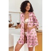 Ekouaer Women’s Satin Robes Short Silk Kimono Bath Robe with Pockets(Pink Cheetah)