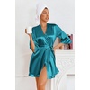 Ekouaer Women’s Satin Robes Short Silk Kimono Bath Robe with Pockets(Teal)