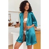 Ekouaer Women’s Satin Robes Short Silk Kimono Bath Robe with Pockets(Teal)
