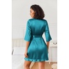 Ekouaer Women’s Satin Robes Short Silk Kimono Bath Robe with Pockets(Teal)