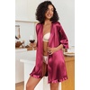 Ekouaer Women’s Satin Robes Short Silk Kimono Bath Robe with Pockets(Wine Red)