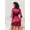 Ekouaer Women’s Satin Robes Short Silk Kimono Bath Robe with Pockets(Wine Red)
