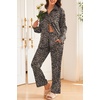 Ekouaer Womens Satin Silky Pajama Set Soft Long PJs Button Down Loungewear(Apricot Leopard Print)