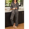 Ekouaer Womens Satin Silky Pajama Set Soft Long PJs Button Down Loungewear(Apricot Leopard Print)