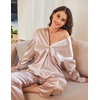 Ekouaer Womens Satin Silky Pajama Set Soft Long PJs Button Down Loungewear(Champagne)