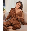Ekouaer Womens Satin Silky Pajama Set Soft Long PJs Button Down Loungewear(Clay)