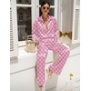 Ekouaer Womens Satin Silky Pajama Set Soft Long PJs Button Down Loungewear(C_national Pattern)