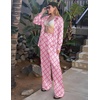 Ekouaer Womens Satin Silky Pajama Set Soft Long PJs Button Down Loungewear(C_national Pattern)