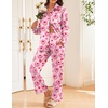 Ekouaer Womens Satin Silky Pajama Set Soft Long PJs Button Down Loungewear(Love Cake Print)