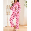 Ekouaer Womens Satin Silky Pajama Set Soft Long PJs Button Down Loungewear(Love Print)