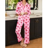 Ekouaer Womens Satin Silky Pajama Set Soft Long PJs Button Down Loungewear(Love Print)