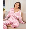 Ekouaer Womens Satin Silky Pajama Set Soft Long PJs Button Down Loungewear(Pink)