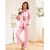 Ekouaer Womens Satin Silky Pajama Set Soft Long PJs Button Down Loungewear(Pink)