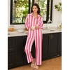 Ekouaer Womens Satin Silky Pajama Set Soft Long PJs Button Down Loungewear(Pink Yellow Stripes)