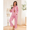 Ekouaer Womens Satin Silky Pajama Set Soft Long PJs Button Down Loungewear(Pink Yellow Stripes)