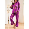 Ekouaer Womens Satin Silky Pajama Set Soft Long PJs Button Down Loungewear(Purple Large Leopard)