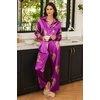 Ekouaer Womens Satin Silky Pajama Set Soft Long PJs Button Down Loungewear(Purple Large Leopard)