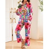 Ekouaer Womens Satin Silky Pajama Set Soft Long PJs Button Down Loungewear(Red Cartoon Book Print)