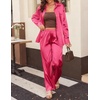 Ekouaer Womens Satin Silky Pajama Set Soft Long PJs Button Down Loungewear(Rose Red)