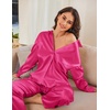 Ekouaer Womens Satin Silky Pajama Set Soft Long PJs Button Down Loungewear(Rose Red)