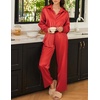 Ekouaer Womens Satin Silky Pajama Set Soft Long PJs Button Down Loungewear(True Red)