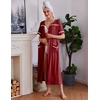 Ekouaer Zipper Robes for Women Short Sleeve Bathrobe with Pockets(Wine Red)