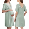 Ekouaer Labor and Delivery Gown for Hospital V Neck Maternity Nursing Dress(Celadon Green)