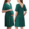 Ekouaer Labor and Delivery Gown for Hospital V Neck Maternity Nursing Dress(Dark Green)