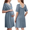 Ekouaer Labor and Delivery Gown for Hospital V Neck Maternity Nursing Dress(Dusty Blue)