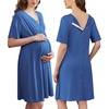Ekouaer Labor and Delivery Gown for Hospital V Neck Maternity Nursing Dress(Grey Blue)