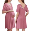 Ekouaer Labor and Delivery Gown for Hospital V Neck Maternity Nursing Dress(Grey Purple)