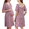 Ekouaer Labor and Delivery Gown for Hospital V Neck Maternity Nursing Dress(Grey Purple Red Heart)
