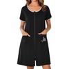 Ekouaer Zip Up Robes for Women Zipper House Coat Short Bathrobes Nightgown(Black)
